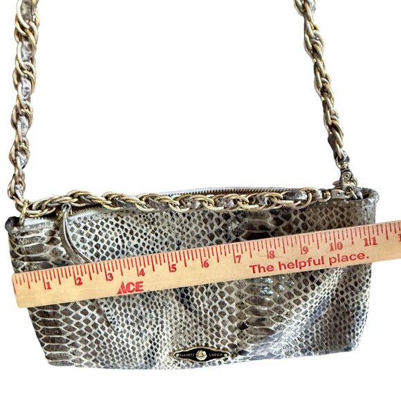 Elliott Lucca 100% Leather Snakeskin Print Hobo Satchel Shoulder Bag Gray - Picture 7 of 15